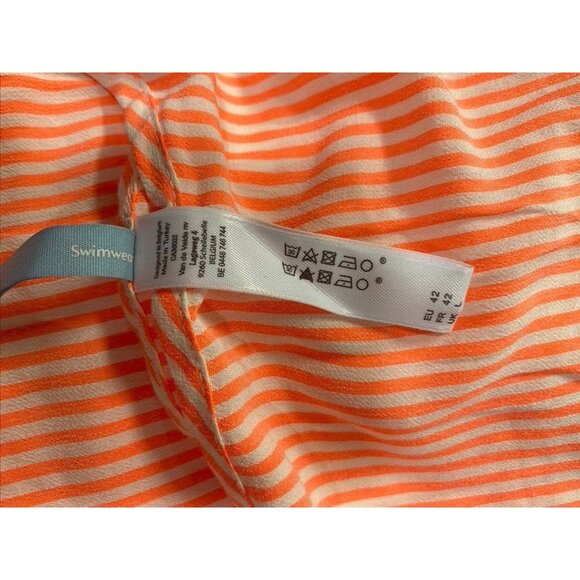 Mary Jo Swim Isaura Spritz Dress Orange Stripe Size M Boho Beach Coastal Tiered - Picture 10 of 13